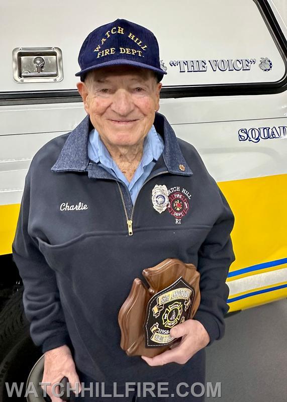 65 year member Charles Holdredge with Squad 100 named in his honor “The Voice”